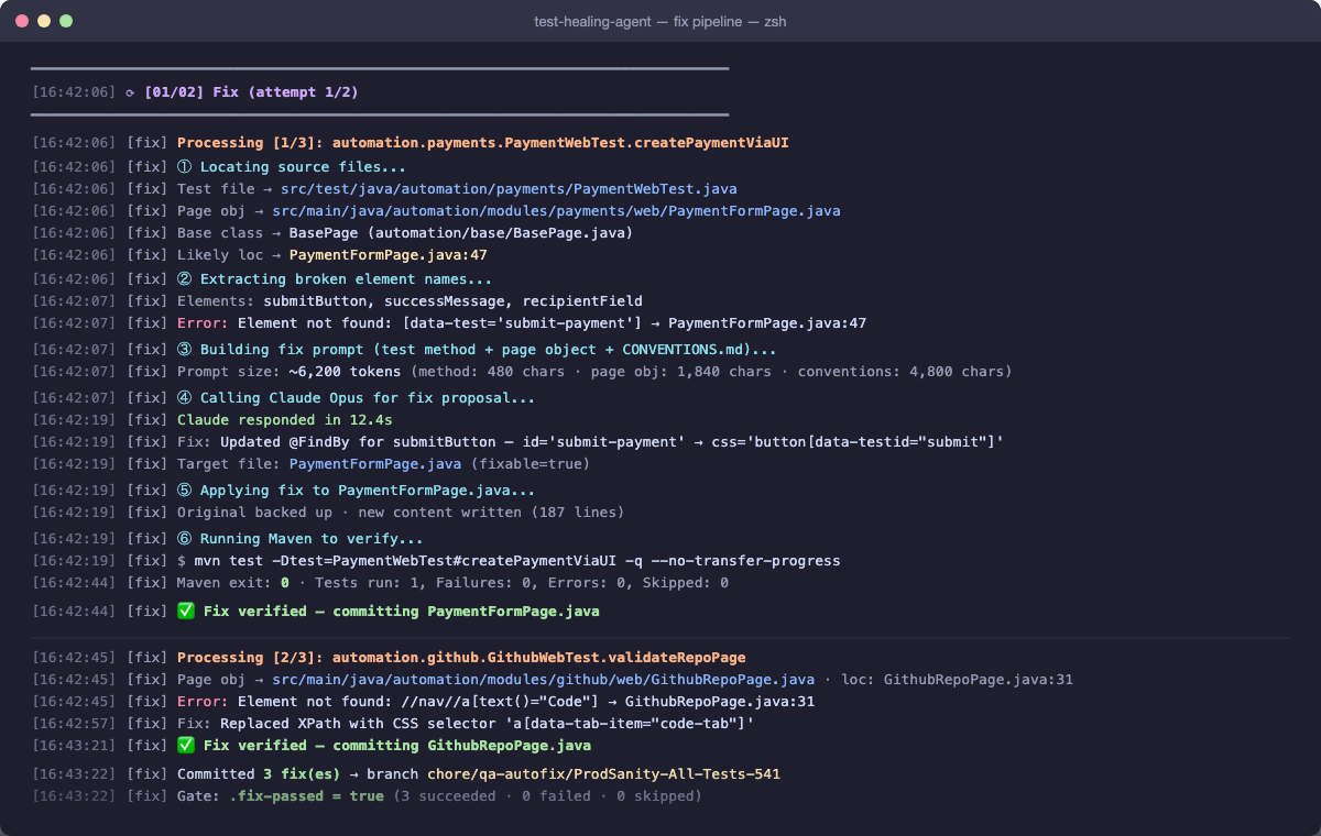 Healing agent fix pipeline terminal output