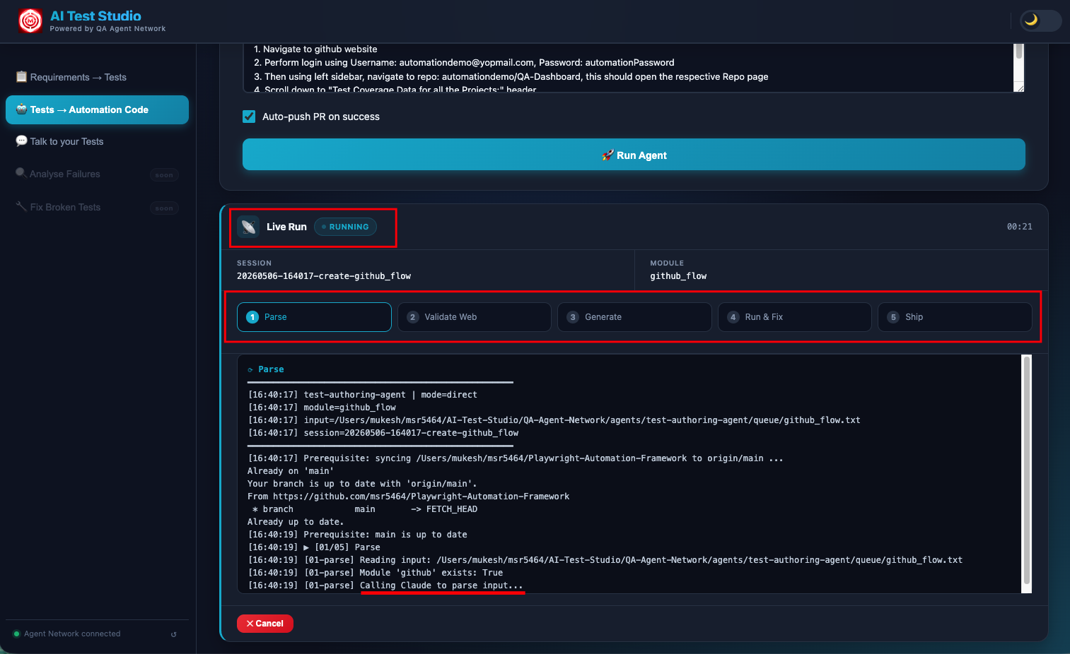 Agent pipeline streaming output